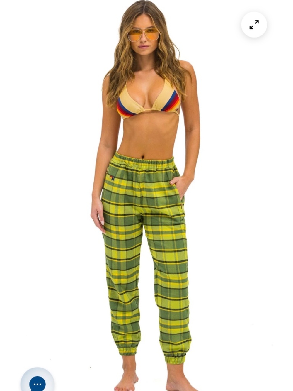 Aviator Nation Unisex Plaid Lodge Pant Size Small Avocado